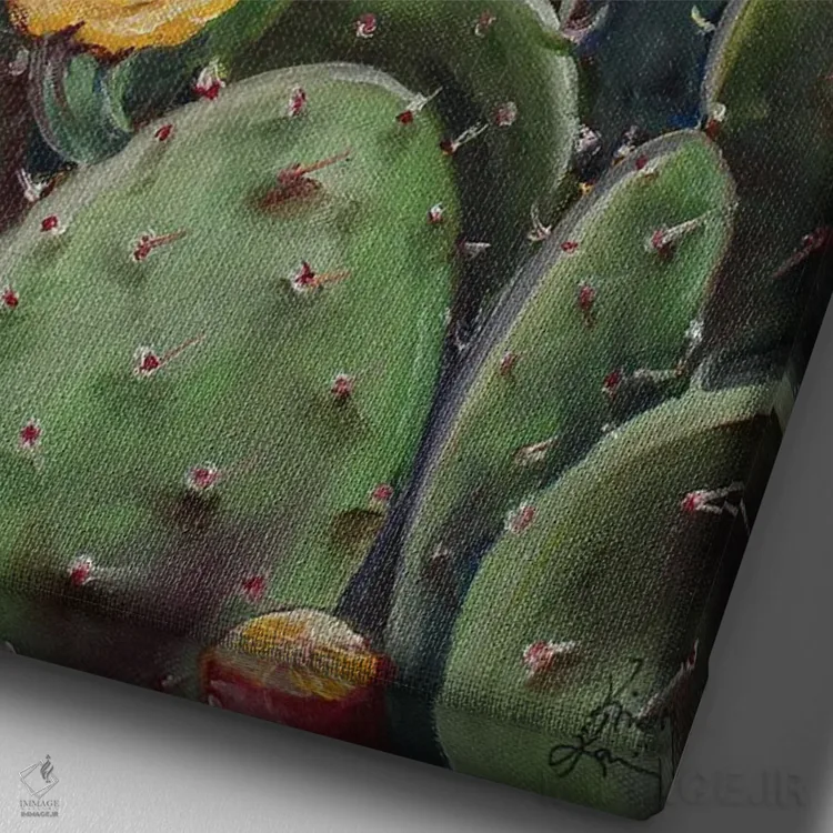 تابلو دکوراتیو انجیر تیغی اثر کریستین کاینر - نمای نزدیک بافت بوم