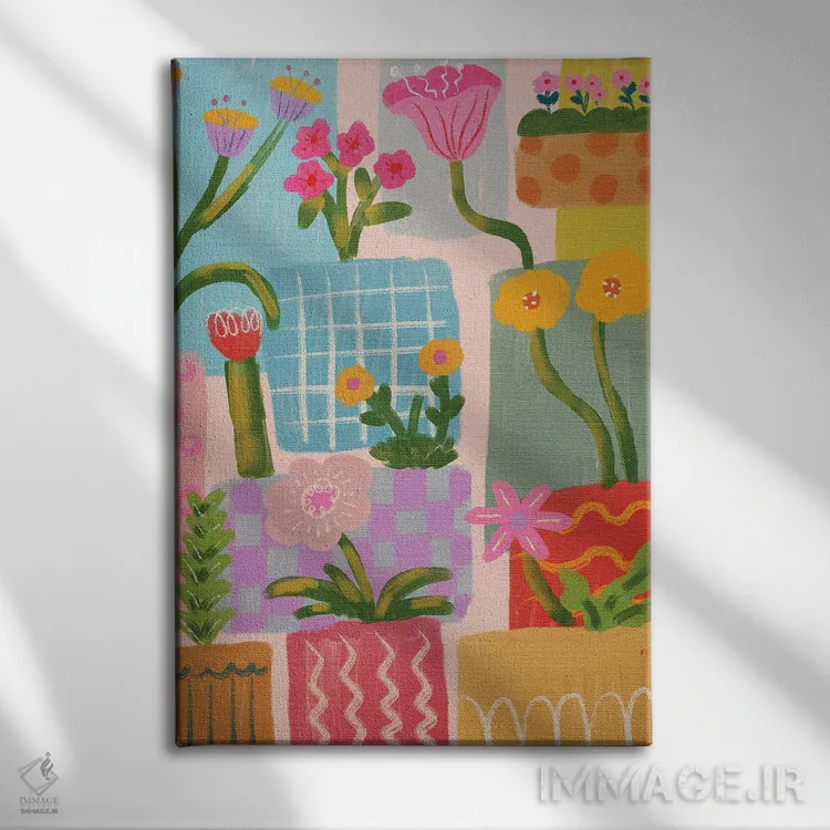 تابلو انتزاعی طرح هندسی برجسته با گل اثر کارتیکا پارامیتا - نمای روبهرو روی دیوار