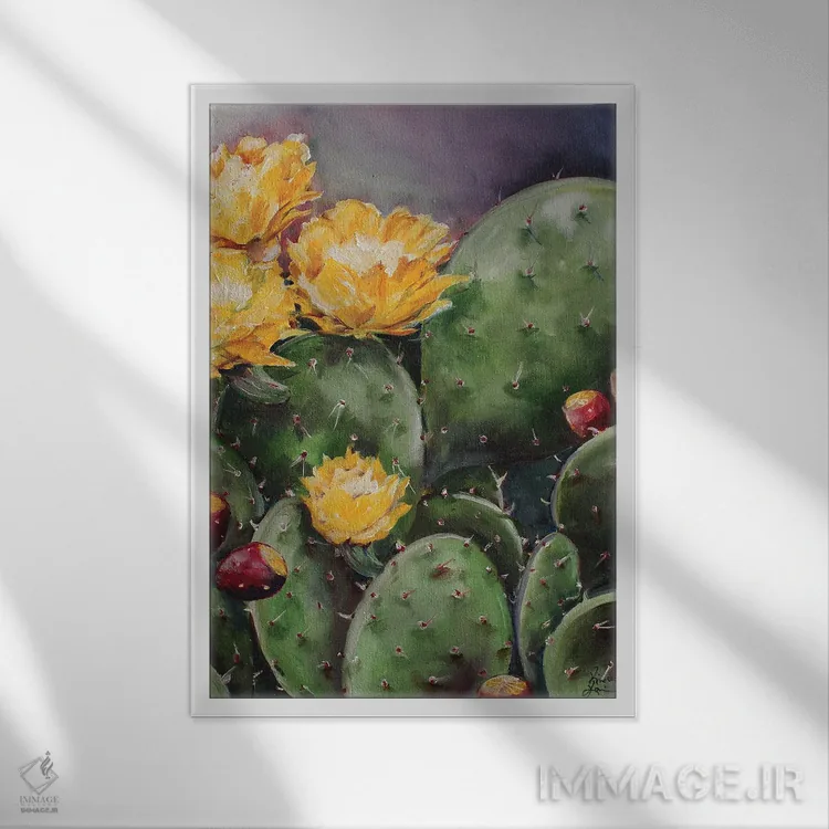 تابلو دکوراتیو انجیر تیغی اثر کریستین کاینر - نمای قابدار سفید