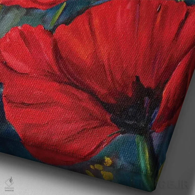 تابلو دکوراتیو شقایق های قرمز اثر کریستین کاینر - نمای نزدیک بافت بوم