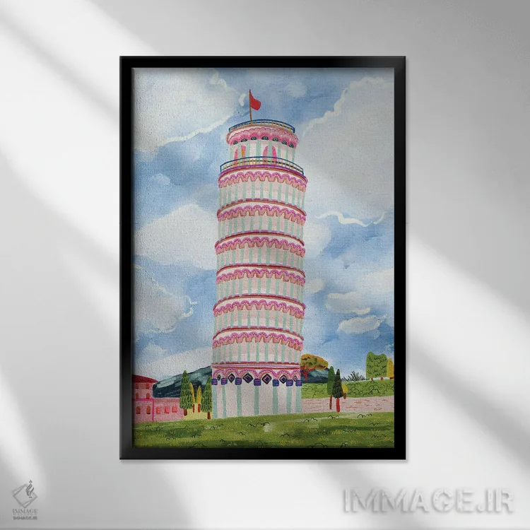 تابلو دکوراتیو برج کج پیزا اثر کارتیکا پارامیتا - نمای قابدار مشکی