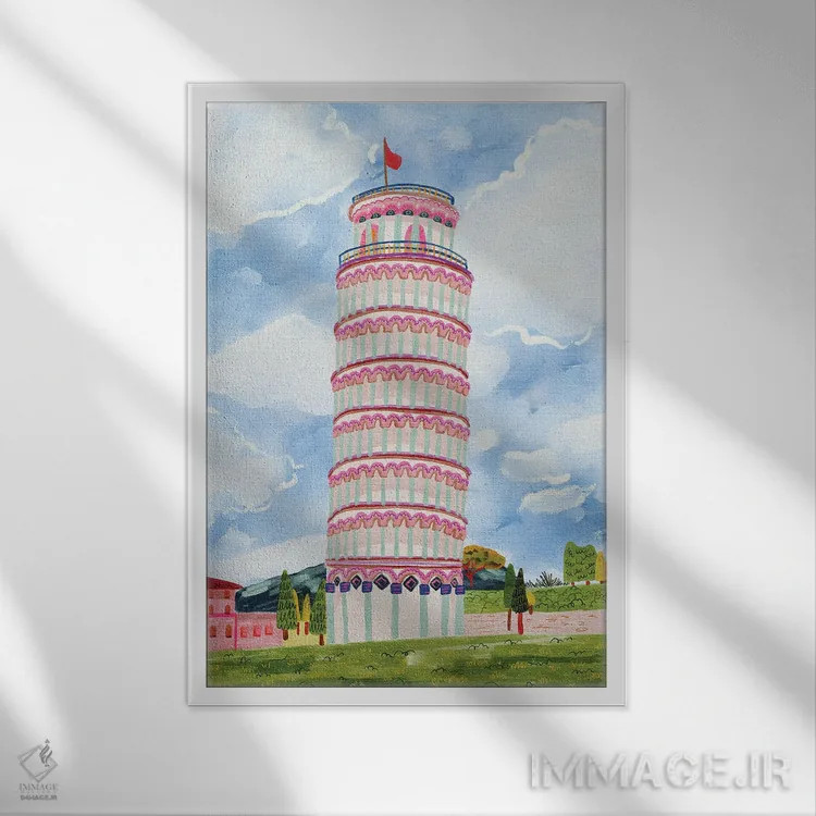 تابلو دکوراتیو برج کج پیزا اثر کارتیکا پارامیتا - نمای قابدار سفید