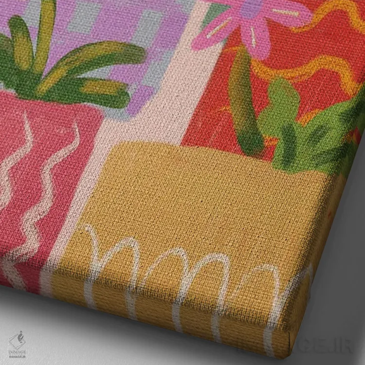 تابلو انتزاعی طرح هندسی برجسته با گل اثر کارتیکا پارامیتا - نمای نزدیک بافت بوم
