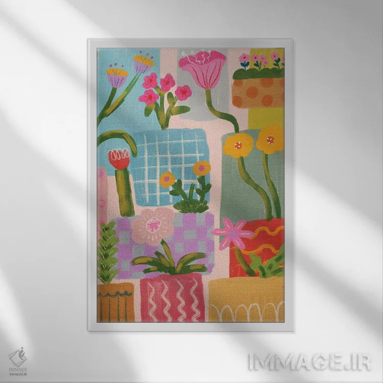 تابلو انتزاعی طرح هندسی برجسته با گل اثر کارتیکا پارامیتا - نمای قابدار سفید