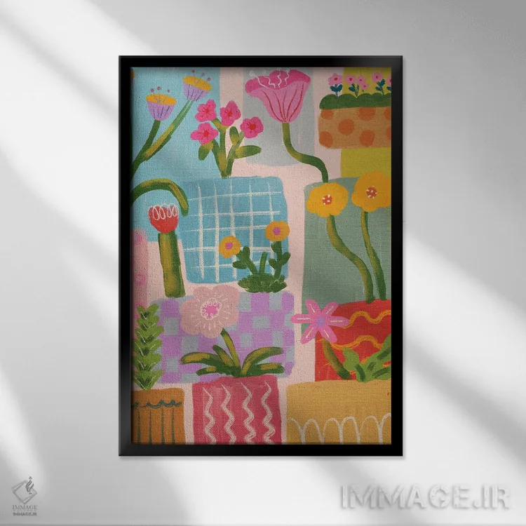 تابلو انتزاعی طرح هندسی برجسته با گل اثر کارتیکا پارامیتا - نمای قابدار مشکی