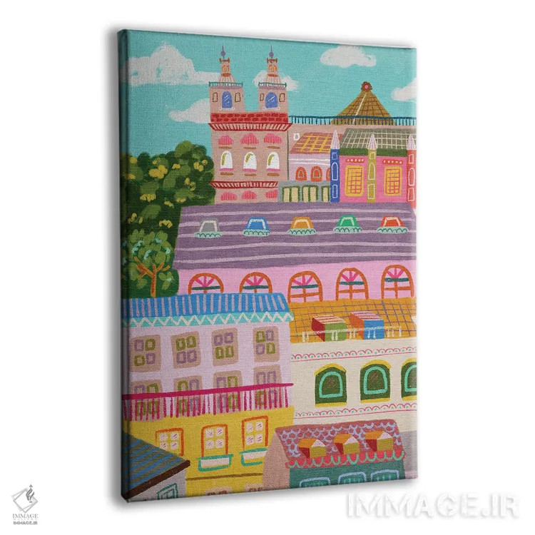 تابلو دکوراتیو لیسبون رنگارنگ اثر کارتیکا پارامیتا - نمای پرسپکتیو محصول