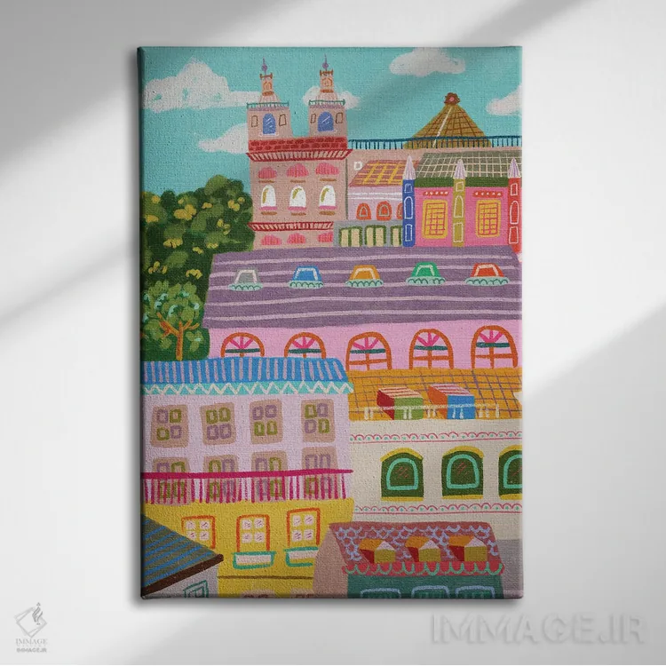 تابلو دکوراتیو لیسبون رنگارنگ اثر کارتیکا پارامیتا - نمای روبهرو روی دیوار