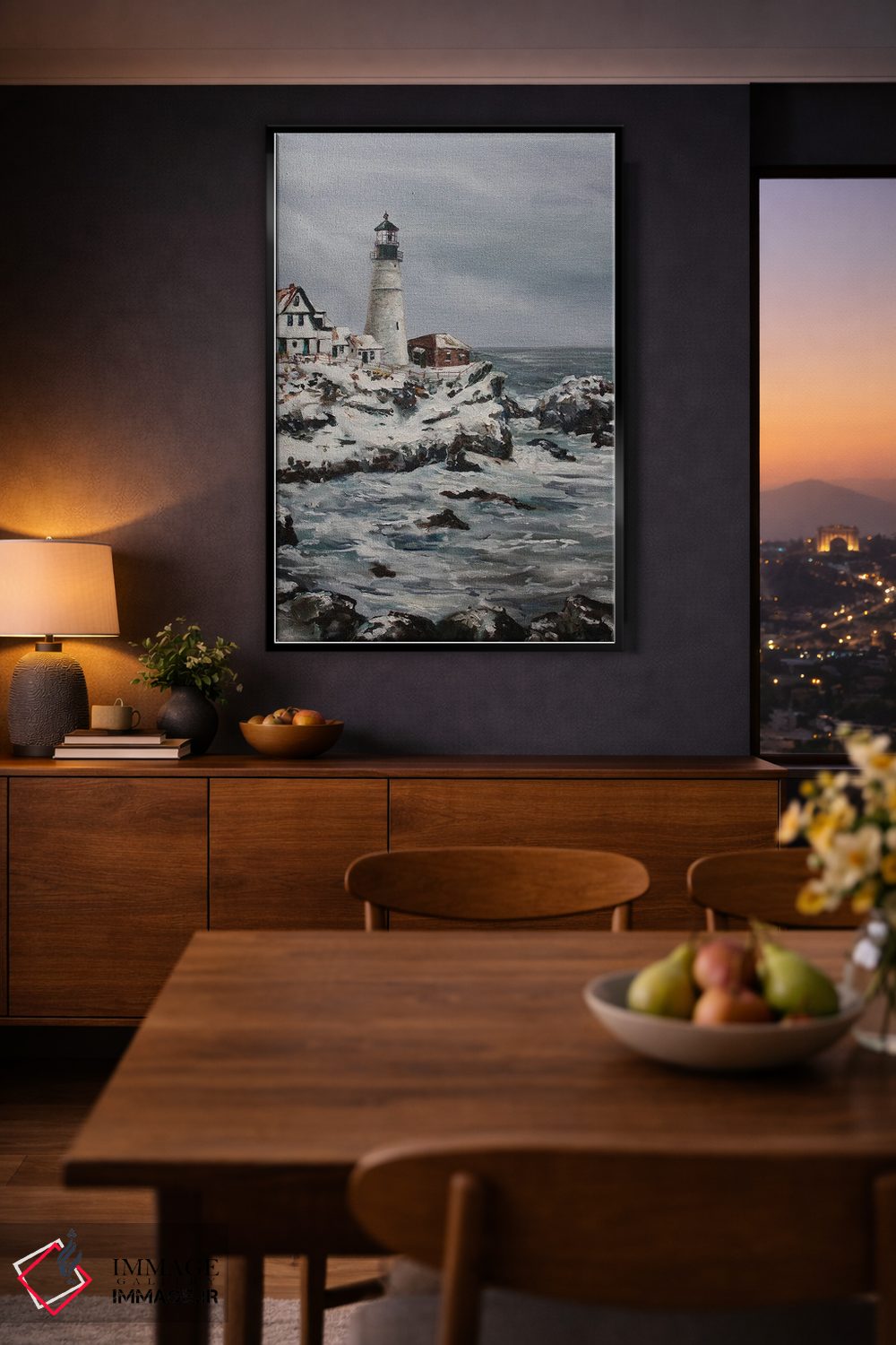 تابلو دکوراتیو فانوس دریایی در زمستان اثر کریستین کاینر - D1B