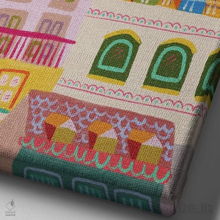 تابلو دکوراتیو لیسبون رنگارنگ اثر کارتیکا پارامیتا - نمای نزدیک بافت بوم