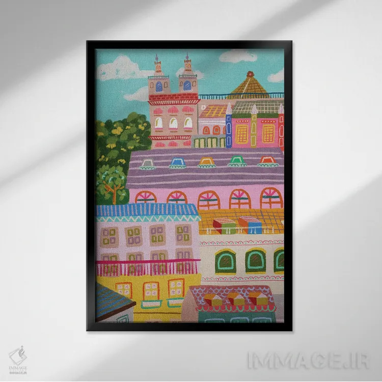 تابلو دکوراتیو لیسبون رنگارنگ اثر کارتیکا پارامیتا - نمای قابدار مشکی