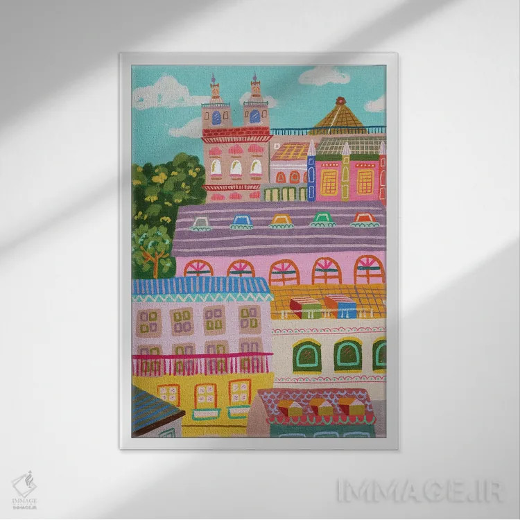 تابلو دکوراتیو لیسبون رنگارنگ اثر کارتیکا پارامیتا - نمای قابدار سفید