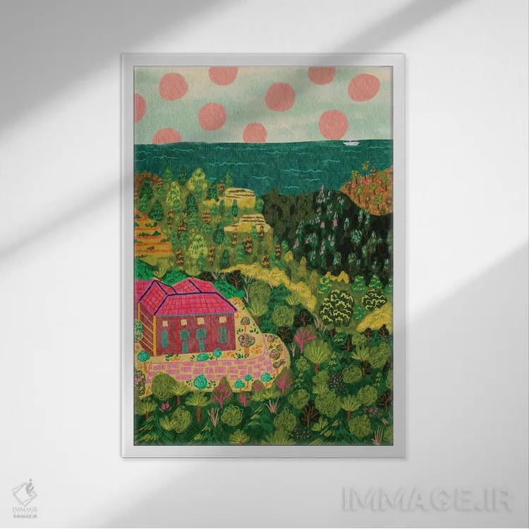 تابلو دکوراتیو در راه ساحل اثر کارتیکا پارامیتا - نمای قابدار سفید