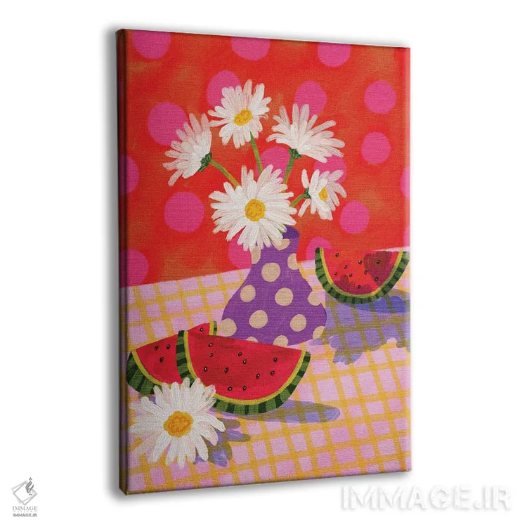 تابلو دکوراتیو گل بابونه و هندوانه اثر کارتیکا پارامیتا - نمای پرسپکتیو محصول