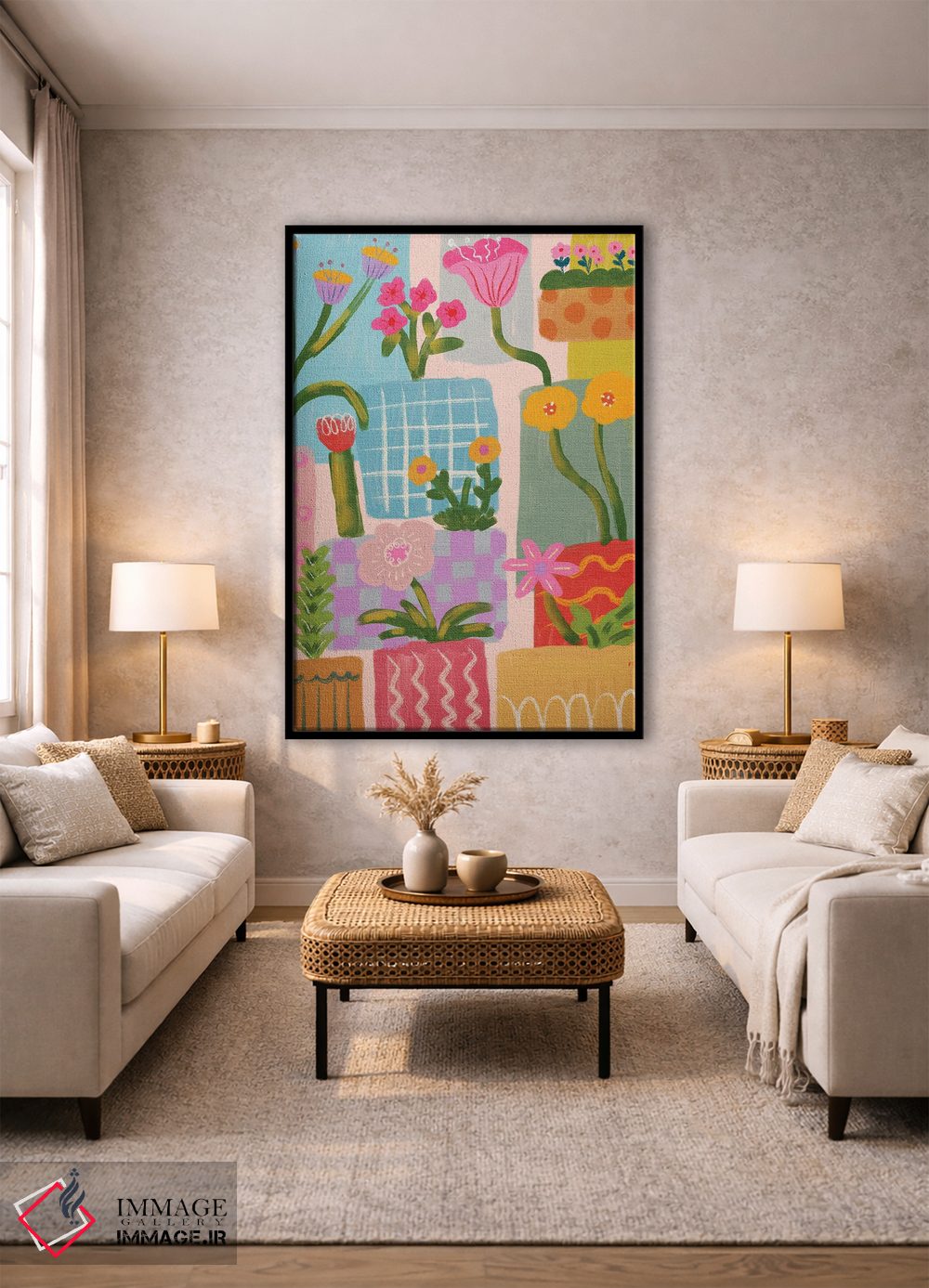 تابلو انتزاعی طرح هندسی برجسته با گل اثر کارتیکا پارامیتا - D2B