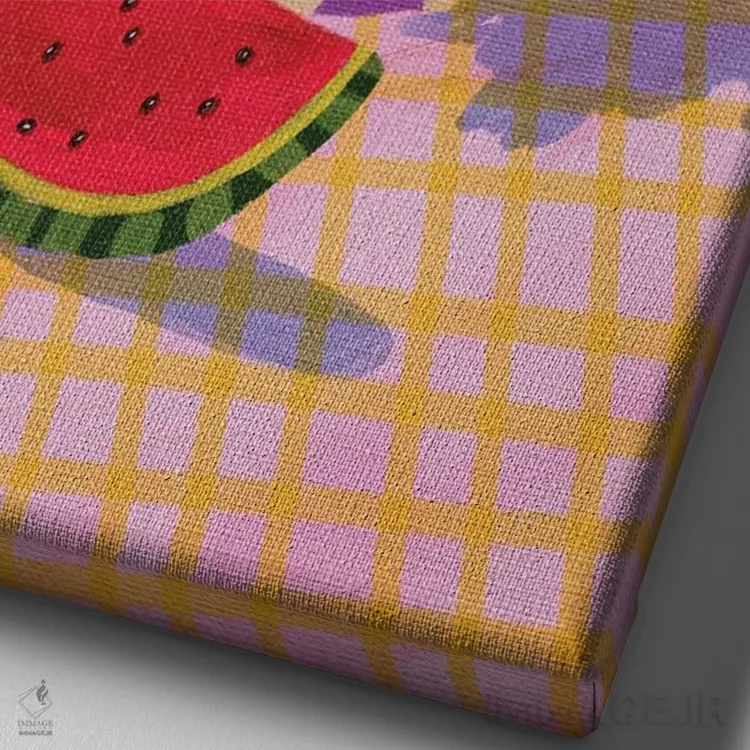 تابلو دکوراتیو گل بابونه و هندوانه اثر کارتیکا پارامیتا - نمای نزدیک بافت بوم