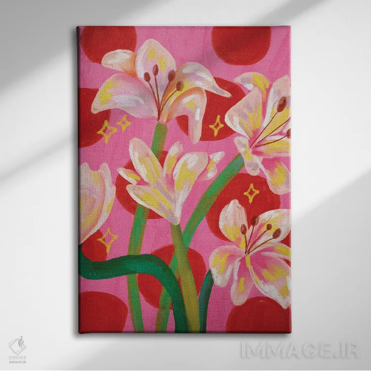 تابلو دکوراتیو سوسن ها اثر کارتیکا پارامیتا - نمای روبهرو روی دیوار