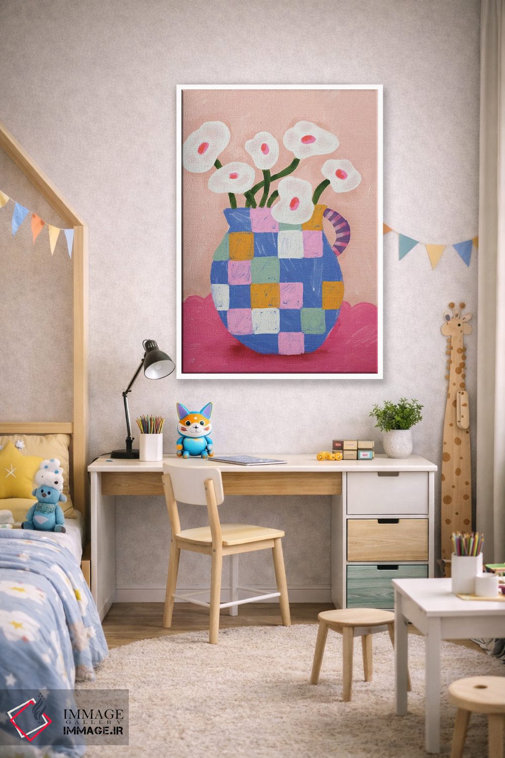 تابلو مدرن گل های انتزاعی در گلدان اثر کارتیکا پارامیتا - D1W