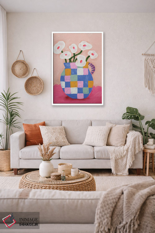 تابلو مدرن گل های انتزاعی در گلدان اثر کارتیکا پارامیتا - D3W