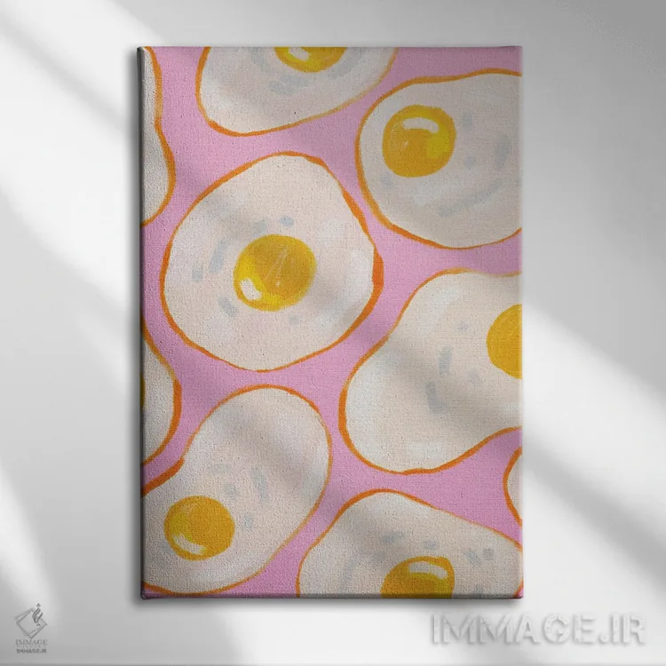 تابلو دکوراتیو تخم مرغ نیمرو صورتی اثر کارتیکا پارامیتا - نمای روبهرو روی دیوار