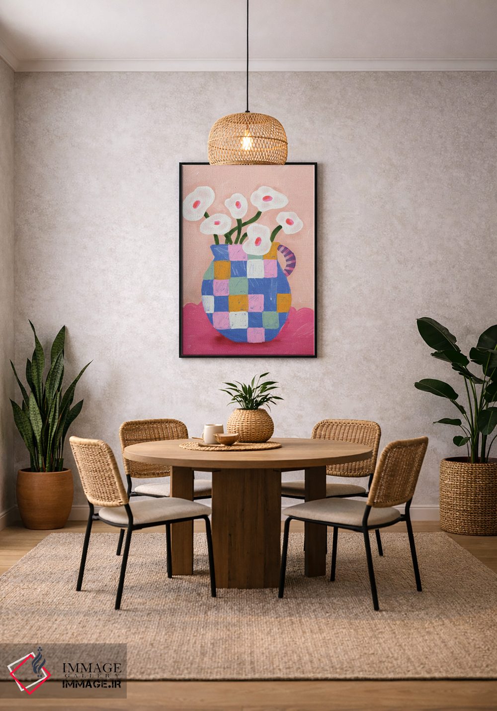 تابلو مدرن گل های انتزاعی در گلدان اثر کارتیکا پارامیتا - D5B