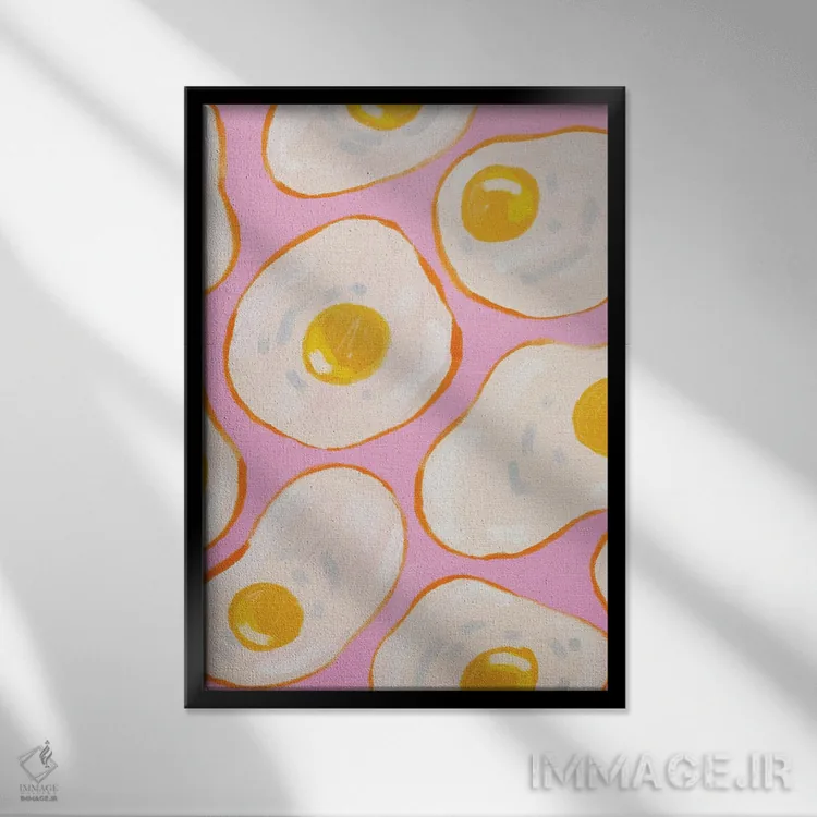 تابلو دکوراتیو تخم مرغ نیمرو صورتی اثر کارتیکا پارامیتا - نمای قابدار مشکی