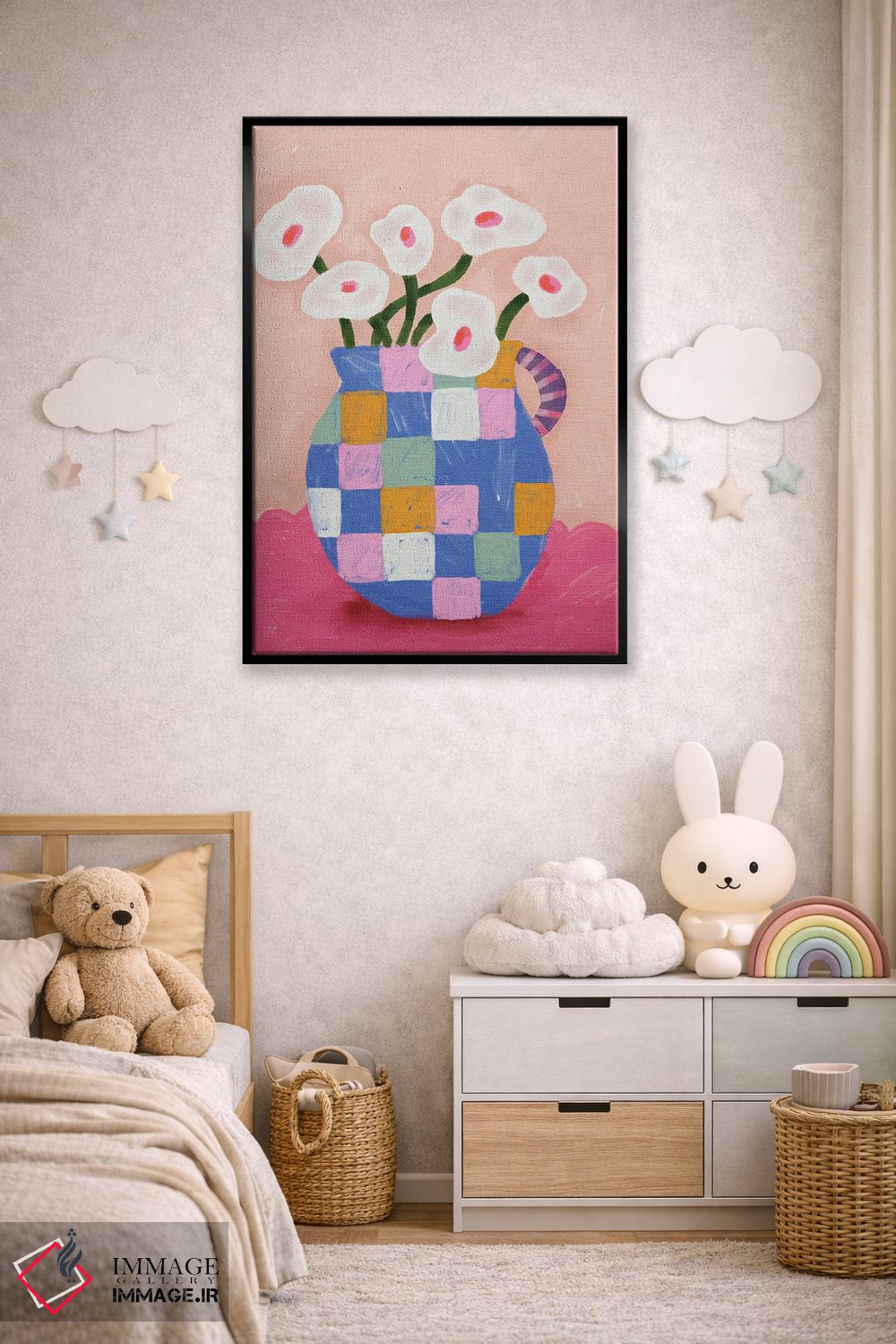 تابلو مدرن گل های انتزاعی در گلدان اثر کارتیکا پارامیتا - D6B