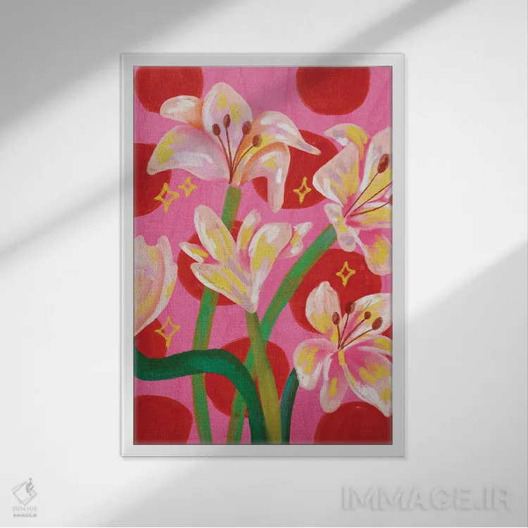 تابلو دکوراتیو سوسن ها اثر کارتیکا پارامیتا - نمای قابدار سفید