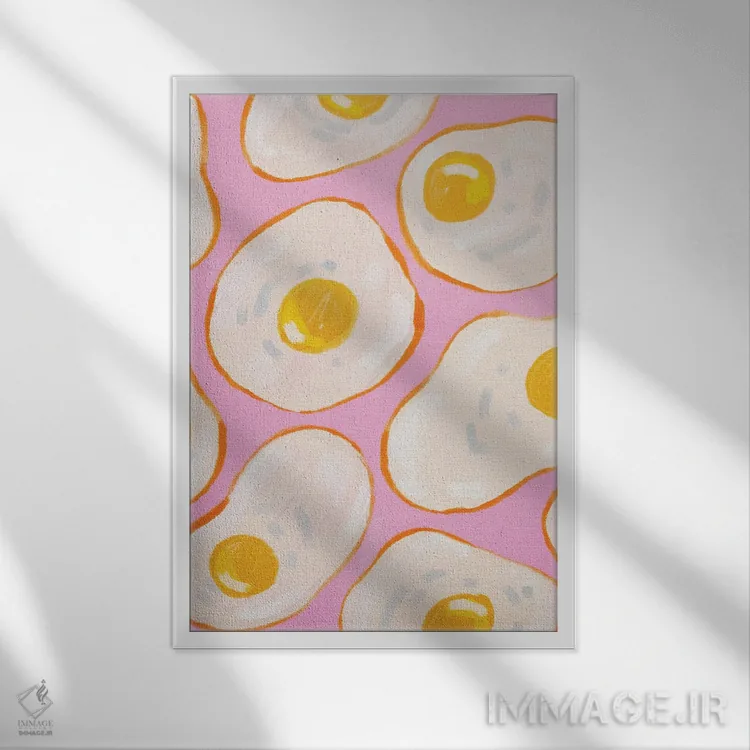 تابلو دکوراتیو تخم مرغ نیمرو صورتی اثر کارتیکا پارامیتا - نمای قابدار سفید