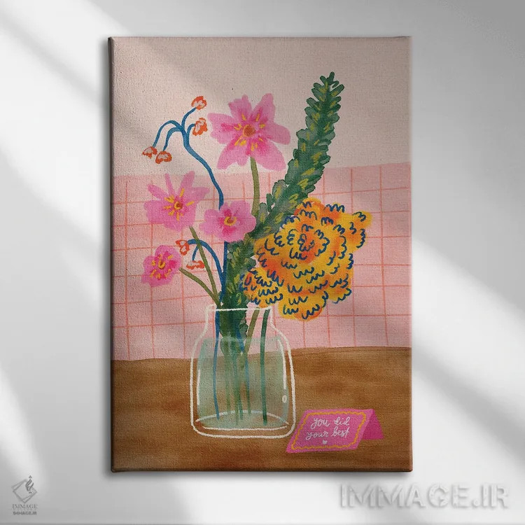 تابلو دکوراتیو گل ها در گلدان اثر کارتیکا پارامیتا - نمای روبهرو روی دیوار