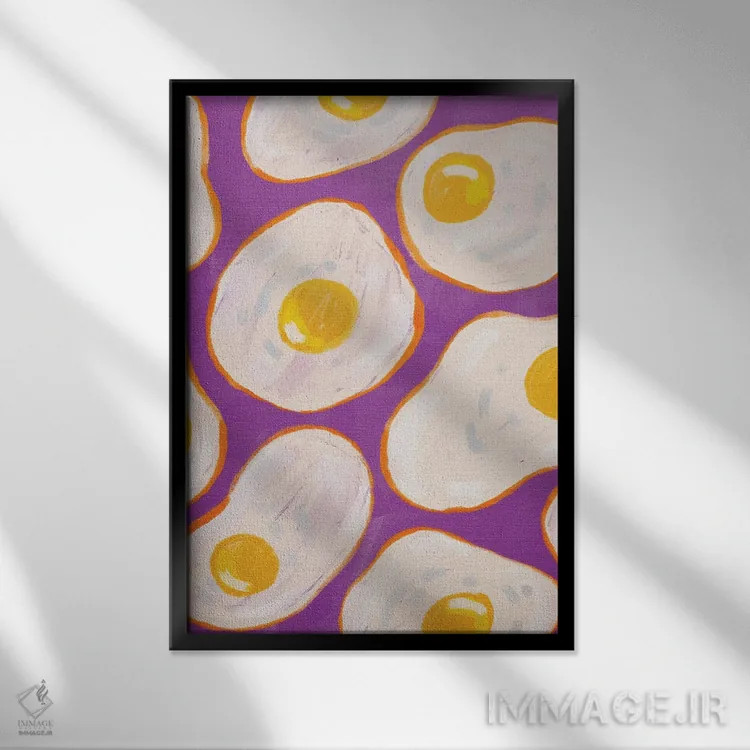 تابلو دکوراتیو تخم مرغ نیمرو بنفش اثر کارتیکا پارامیتا - نمای قابدار مشکی