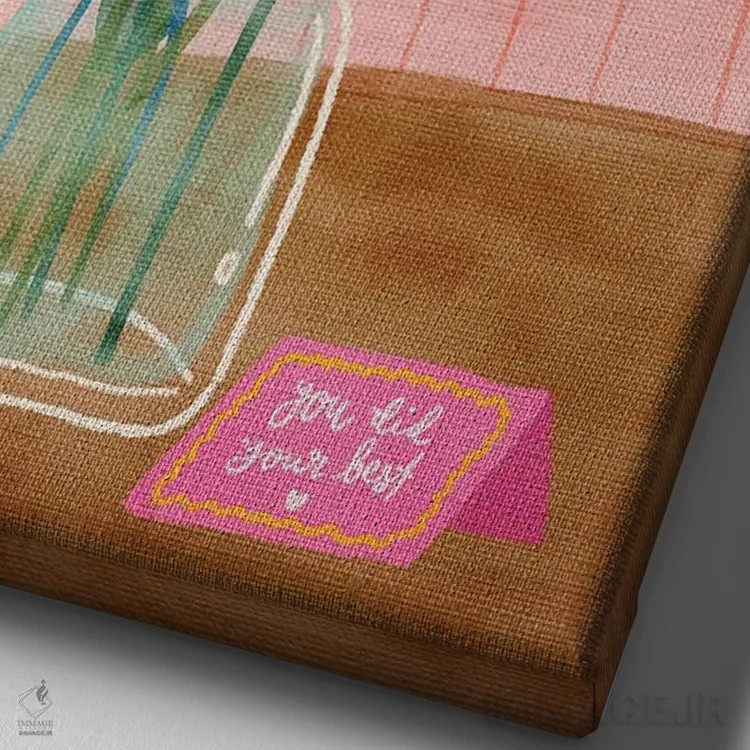 تابلو دکوراتیو گل ها در گلدان اثر کارتیکا پارامیتا - نمای نزدیک بافت بوم