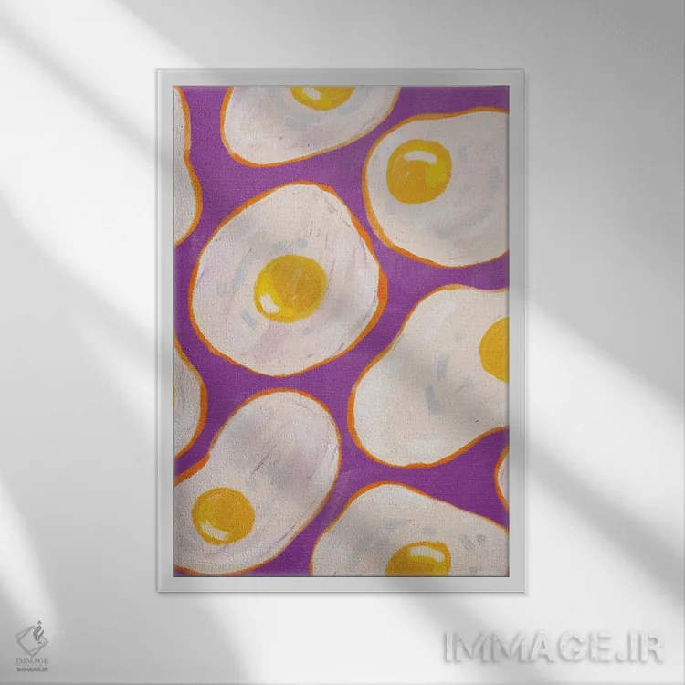 تابلو دکوراتیو تخم مرغ نیمرو بنفش اثر کارتیکا پارامیتا - نمای قابدار سفید