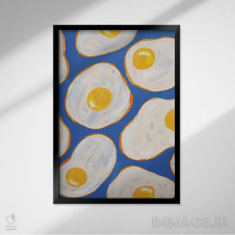 تابلو دکوراتیو تخم مرغ نیمرو آبی اثر کارتیکا پارامیتا - نمای قابدار مشکی