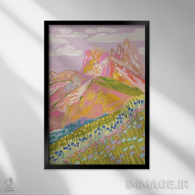 تابلو دکوراتیو کوه رنگارنگ در زمستان اثر کارتیکا پارامیتا - نمای قابدار مشکی