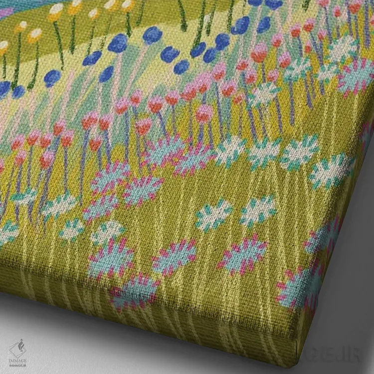 تابلو دکوراتیو کوه رنگارنگ در زمستان اثر کارتیکا پارامیتا - نمای نزدیک بافت بوم