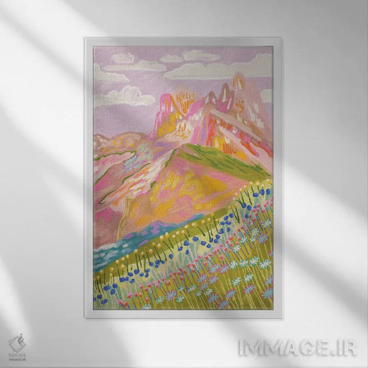 تابلو دکوراتیو کوه رنگارنگ در زمستان اثر کارتیکا پارامیتا - نمای قابدار سفید