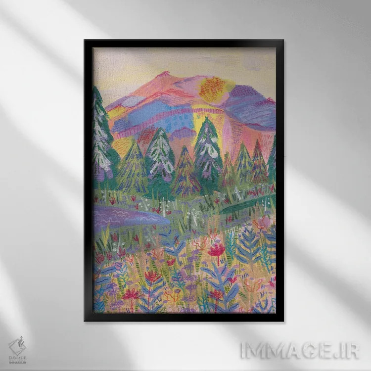 تابلو دکوراتیو کوه رنگارنگ اثر کارتیکا پارامیتا - نمای قابدار مشکی
