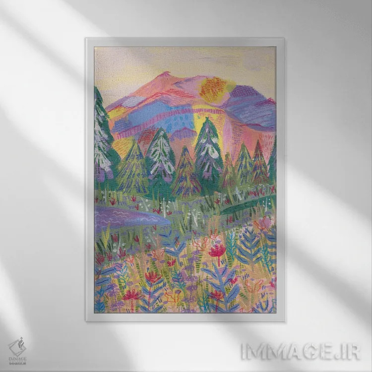 تابلو دکوراتیو کوه رنگارنگ اثر کارتیکا پارامیتا - نمای قابدار سفید