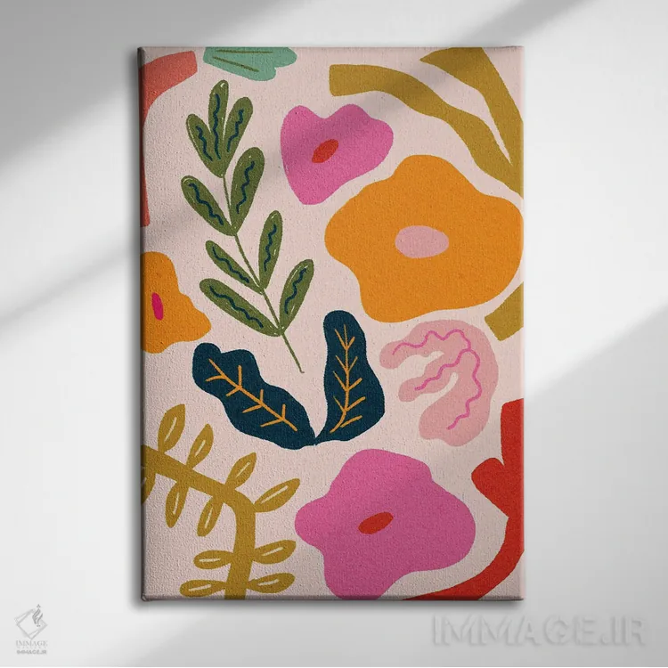 تابلو مینیمال گیاه شناسی انتزاعی رنگارنگ اثر کارتیکا پارامیتا - نمای روبهرو روی دیوار