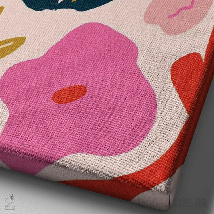 تابلو مینیمال گیاه شناسی انتزاعی رنگارنگ اثر کارتیکا پارامیتا - نمای نزدیک بافت بوم