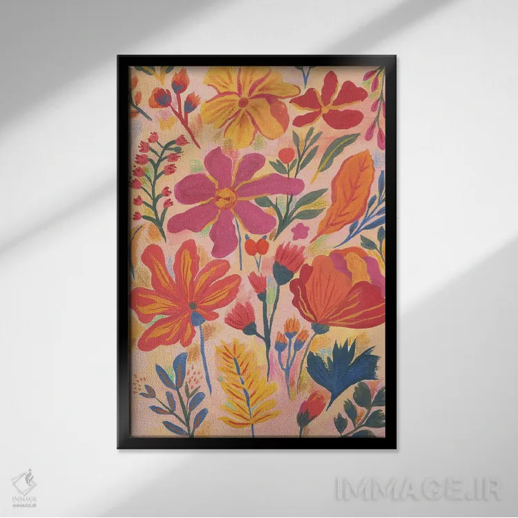 تابلو دکوراتیو گل های فانتزی اثر کارتیکا پارامیتا - نمای قابدار مشکی