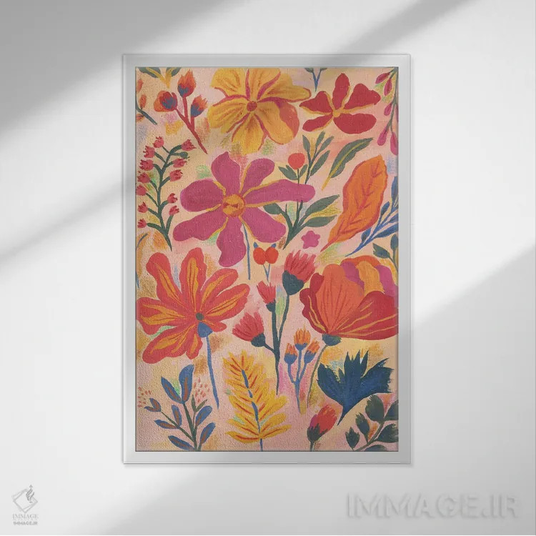 تابلو دکوراتیو گل های فانتزی اثر کارتیکا پارامیتا - نمای قابدار سفید