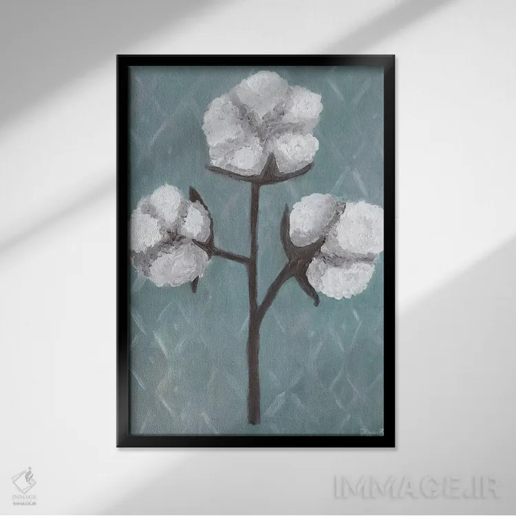 تابلو دکوراتیو ساقه های پنبه اثر کاتلین برایان - نمای قابدار مشکی