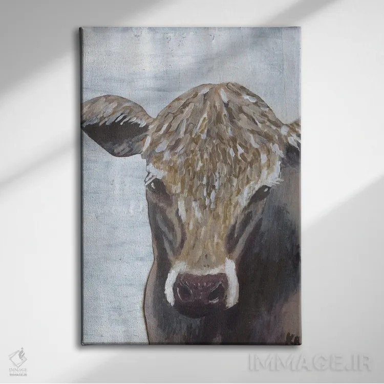 تابلو مدرن گاو قهوه ای اثر کاتلین برایان - نمای روبهرو روی دیوار