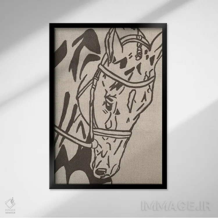 تابلو مینیمال اسب طراحی مزرعه اثر کاتلین برایان - نمای قابدار مشکی