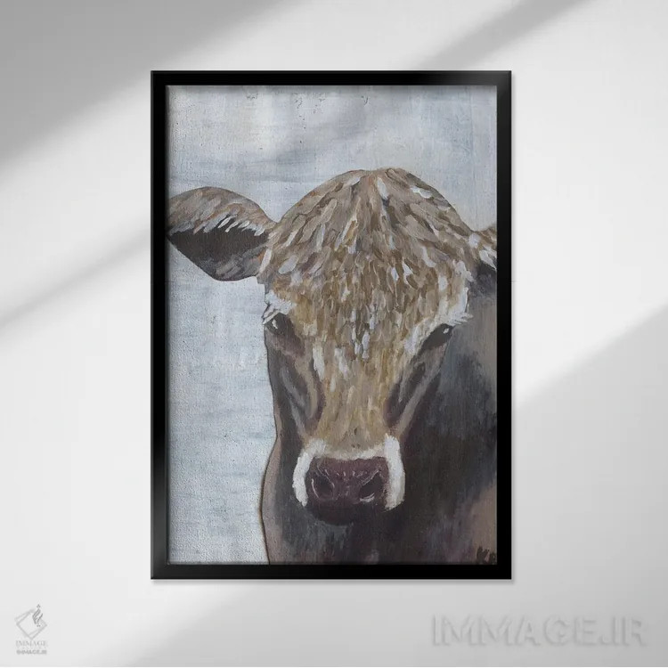 تابلو مدرن گاو قهوه ای اثر کاتلین برایان - نمای قابدار مشکی