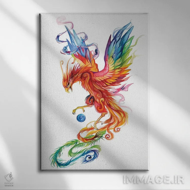 تابلو دکوراتیو ققنوس باشکوه اثر کتی لیپسکامب - نمای روبهرو روی دیوار