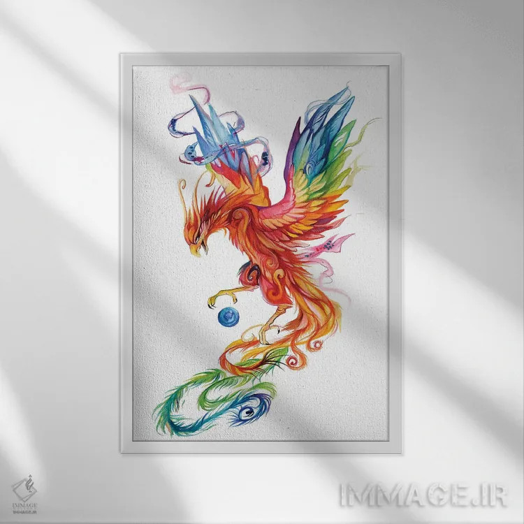 تابلو دکوراتیو ققنوس باشکوه اثر کتی لیپسکامب - نمای قابدار سفید