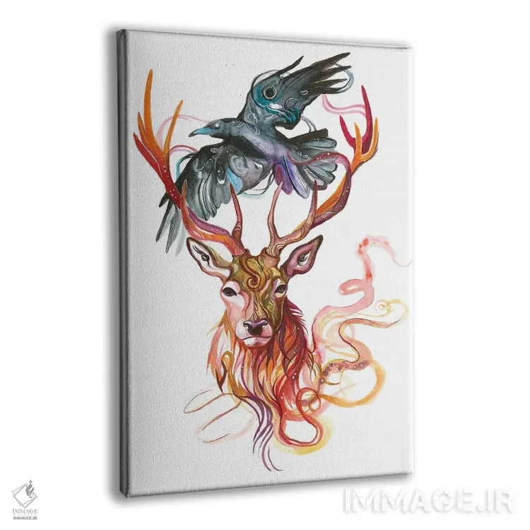 تابلو دکوراتیو گوزن و کلاغ اثر کتی لیپسکامب - نمای پرسپکتیو محصول