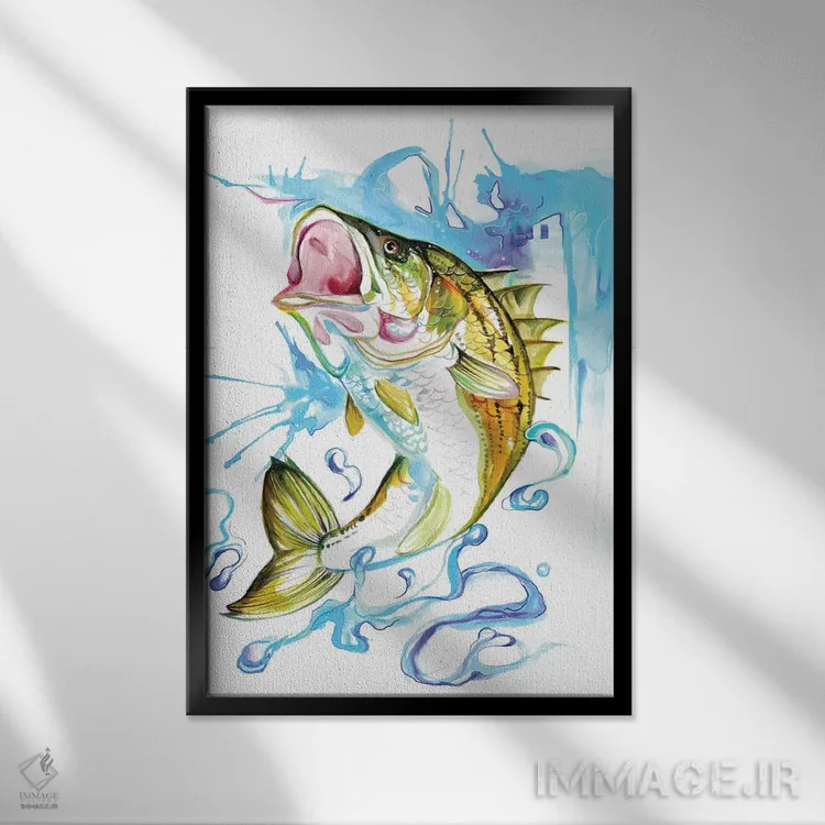 تابلو دکوراتیو ماهی راه راه باس اثر کتی لیپسکامب - نمای قابدار مشکی
